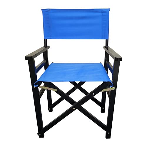 Set of 2 Folding Director Chairs, Solid Wood Canvas Fabric Camping Lawn Chairs, Blue E7831