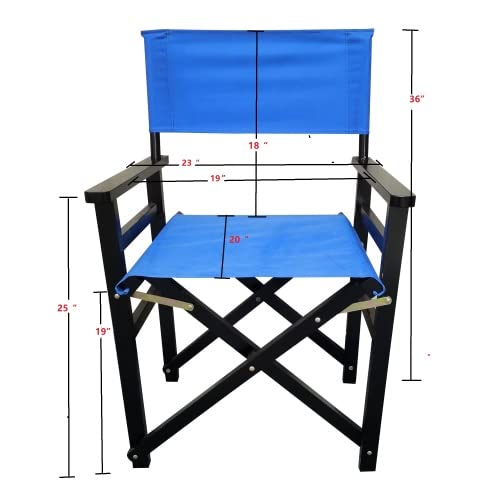 Set of 2 Folding Director Chairs, Solid Wood Canvas Fabric Camping Lawn Chairs, Blue E7831