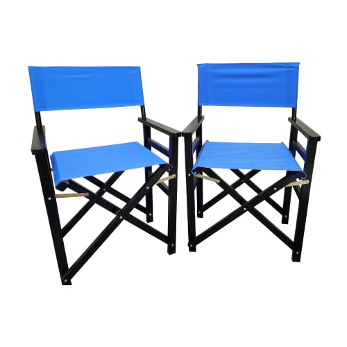 Set of 2 Folding Director Chairs, Solid Wood Canvas Fabric Camping Lawn Chairs, Blue E7831