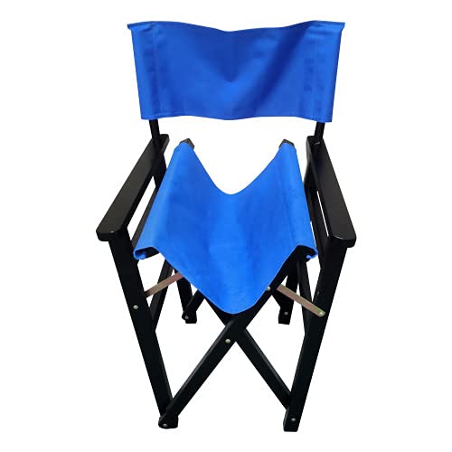 Set of 2 Folding Director Chairs, Solid Wood Canvas Fabric Camping Lawn Chairs, Blue E7831