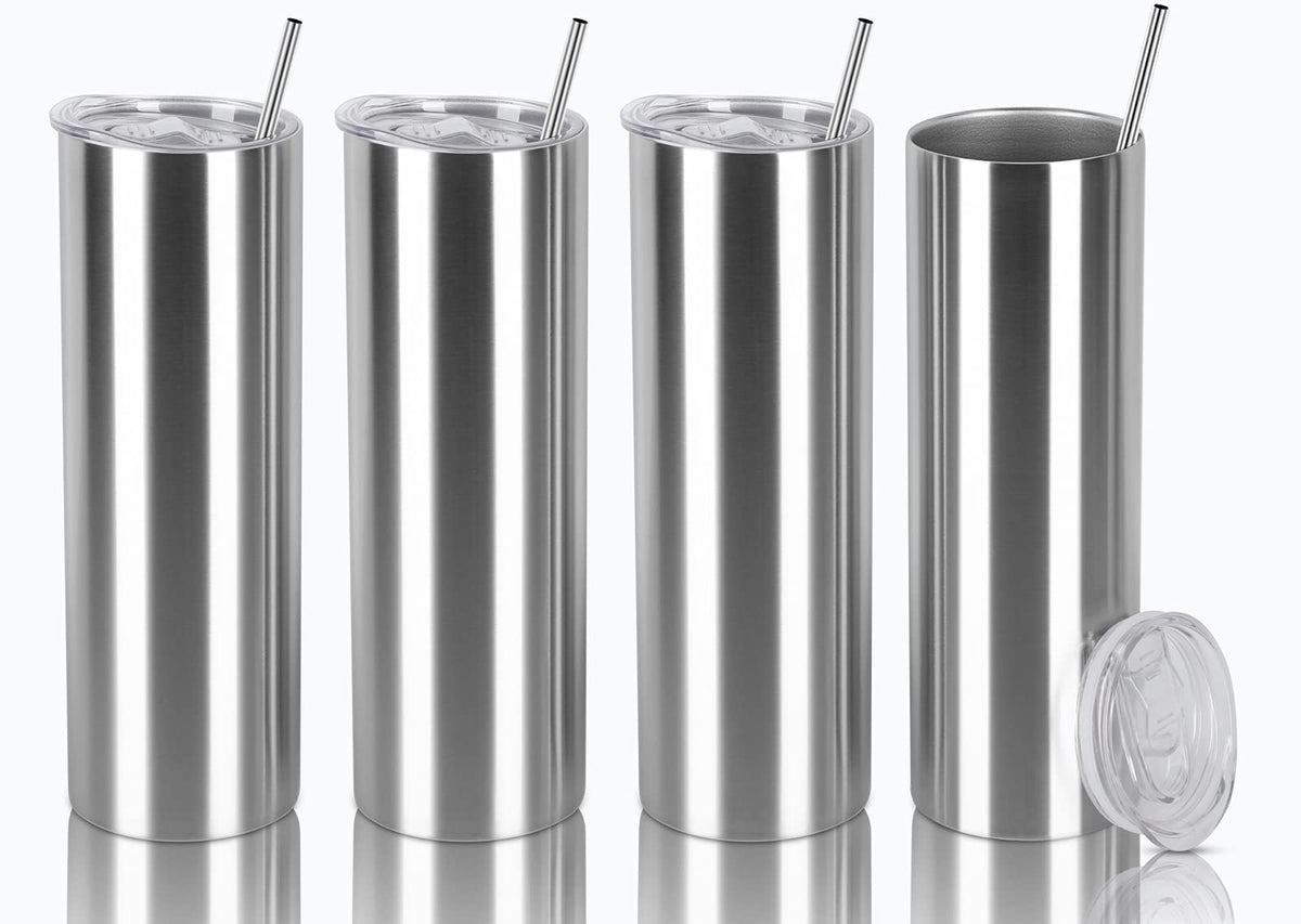 20 Oz Stainless Steel Skinny Tumbler Set, 4 Pack, Silver Z580