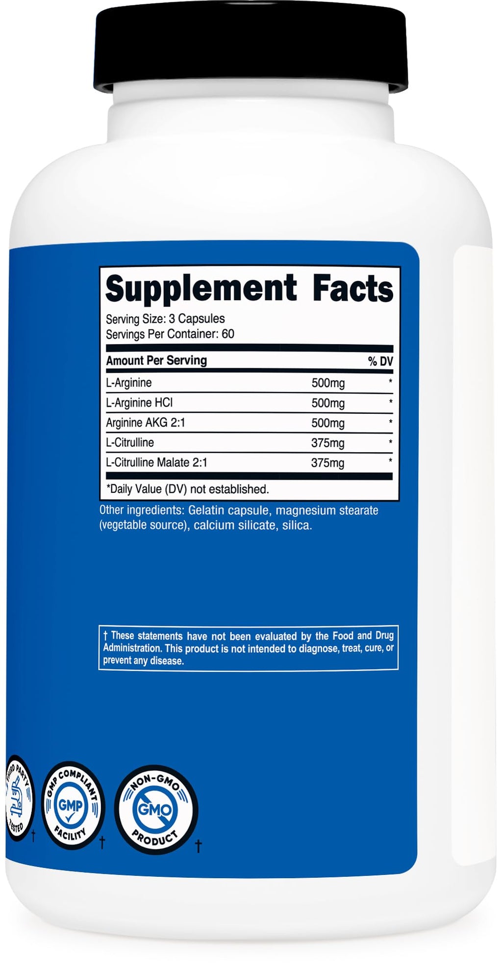 Nitric Oxide Booster 2250mg 180 Capsules Gluten Free E494