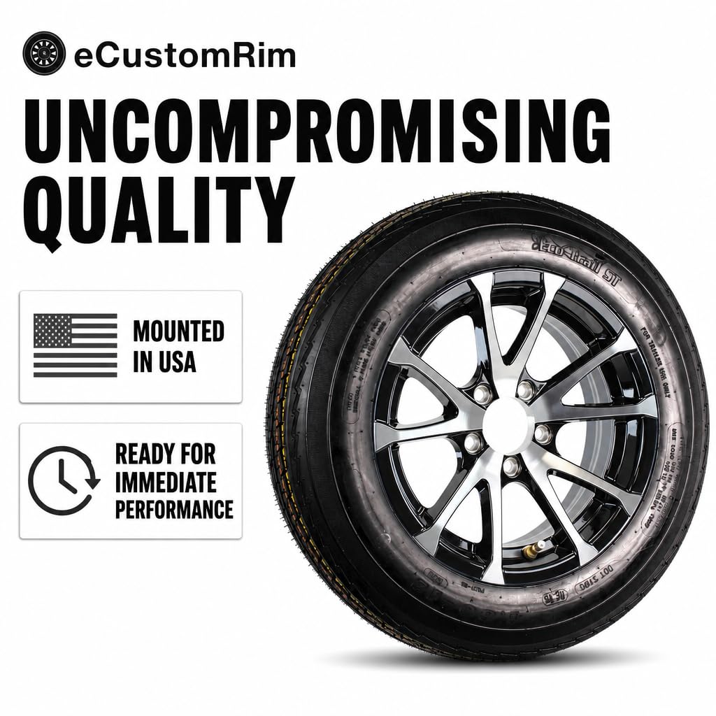 2 Pack Trailer Tire Rim Assembly Black Y1961