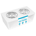 White Double Raised Pet Feeder with Stainless Steel Bowls C2942