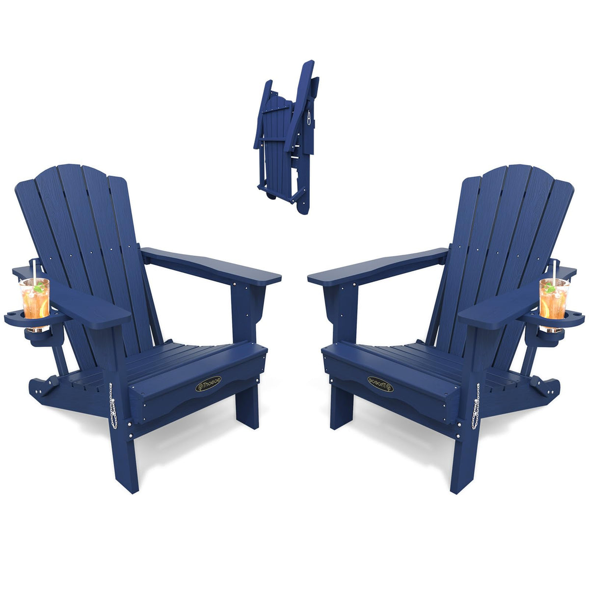 Folding Adirondack Chair Set of 2 HDPE All-Weather Outdoor Chair U625
