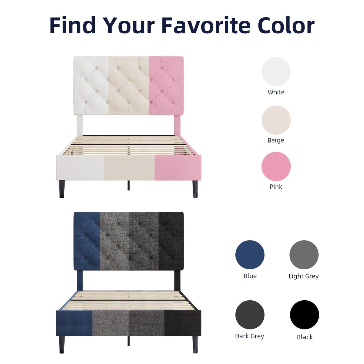 Light Grey Twin Bed Frame with Adjustable Tufted Headboard P2278
