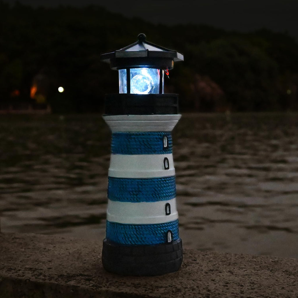 Solar Lighthouse Rotating Beacon Led Yard Statue J173713