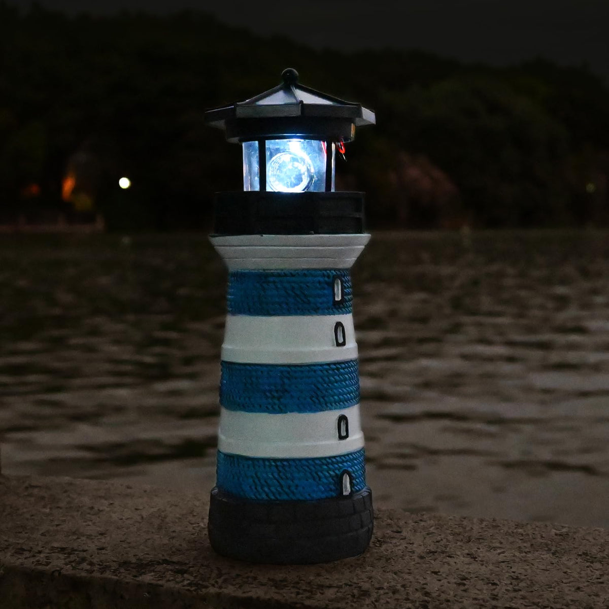 Solar Lighthouse Rotating Beacon Led Yard Statue J173713