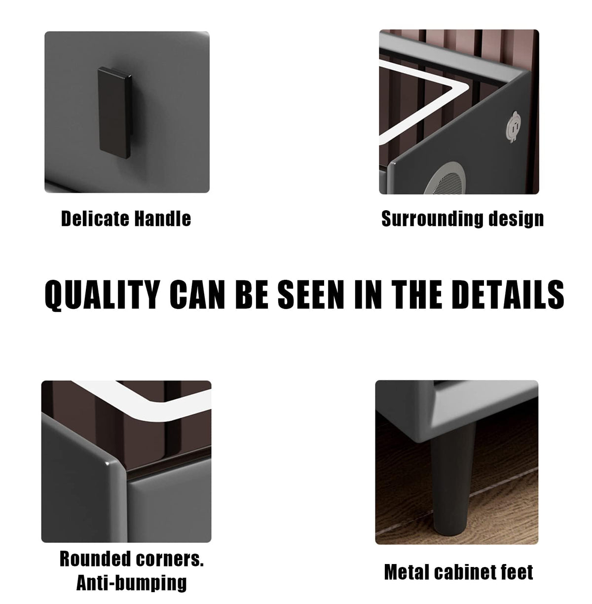 Gray 3 Drawer Smart Bedside Table Z82313