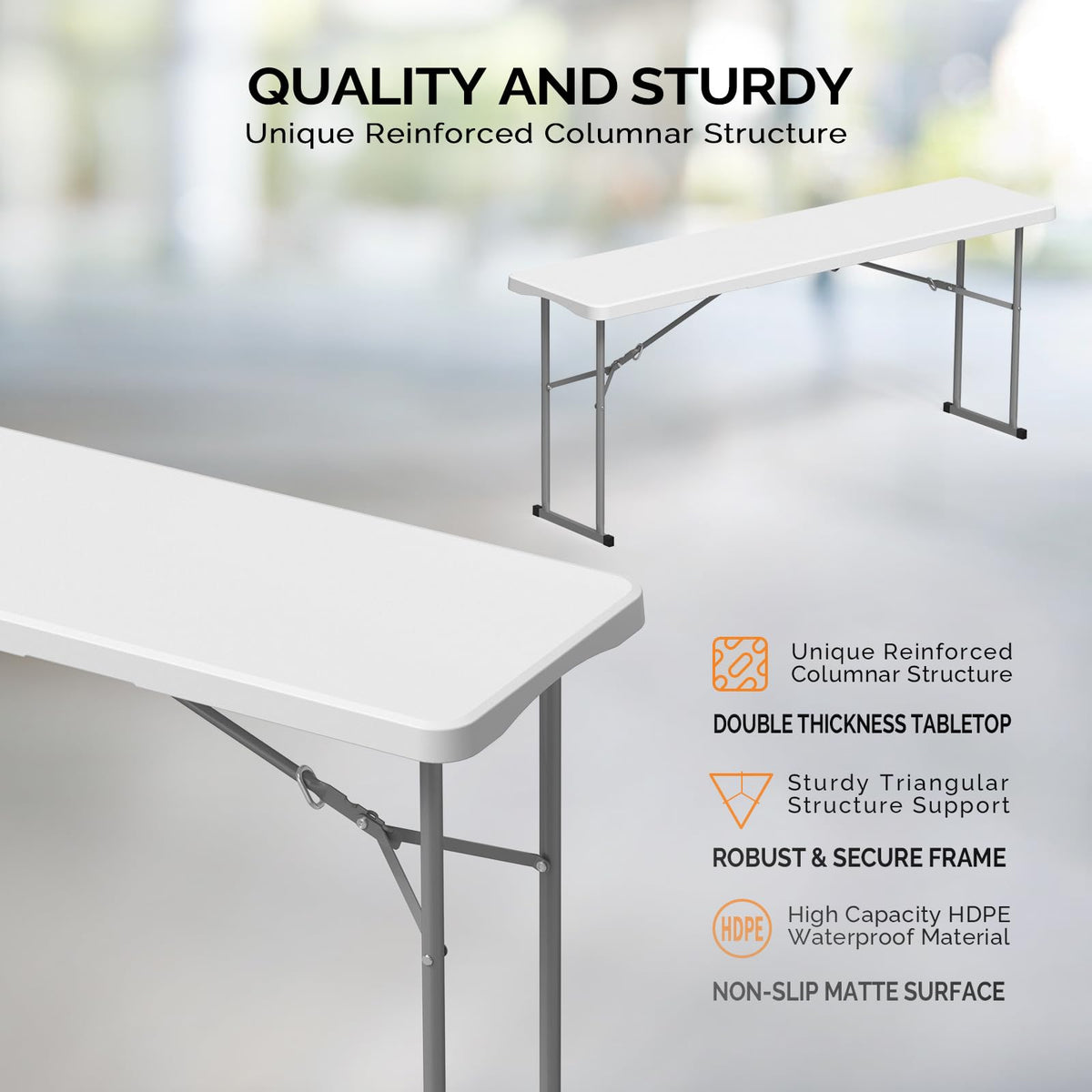 White 6 FT Narrow Folding Table Set of 2 Q28133