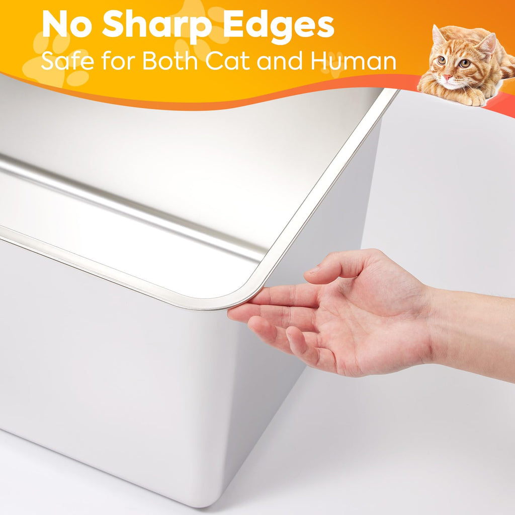 Extra Large Stainless Steel Cat Litter Box with High Sides V300129