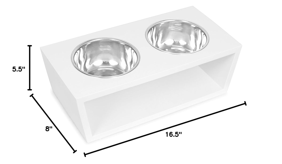White Double Raised Pet Feeder with Stainless Steel Bowls C2942
