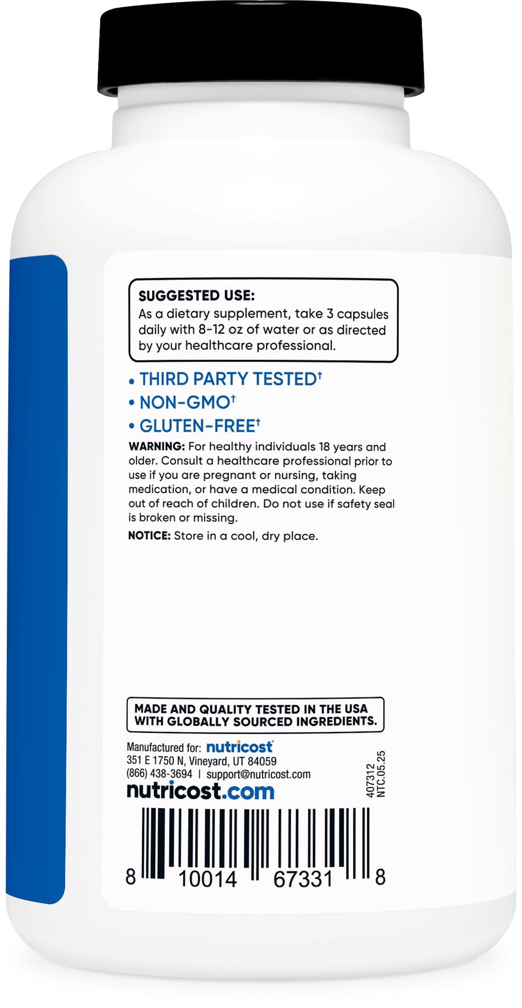 Nitric Oxide Booster 2250mg 180 Capsules Gluten Free E494