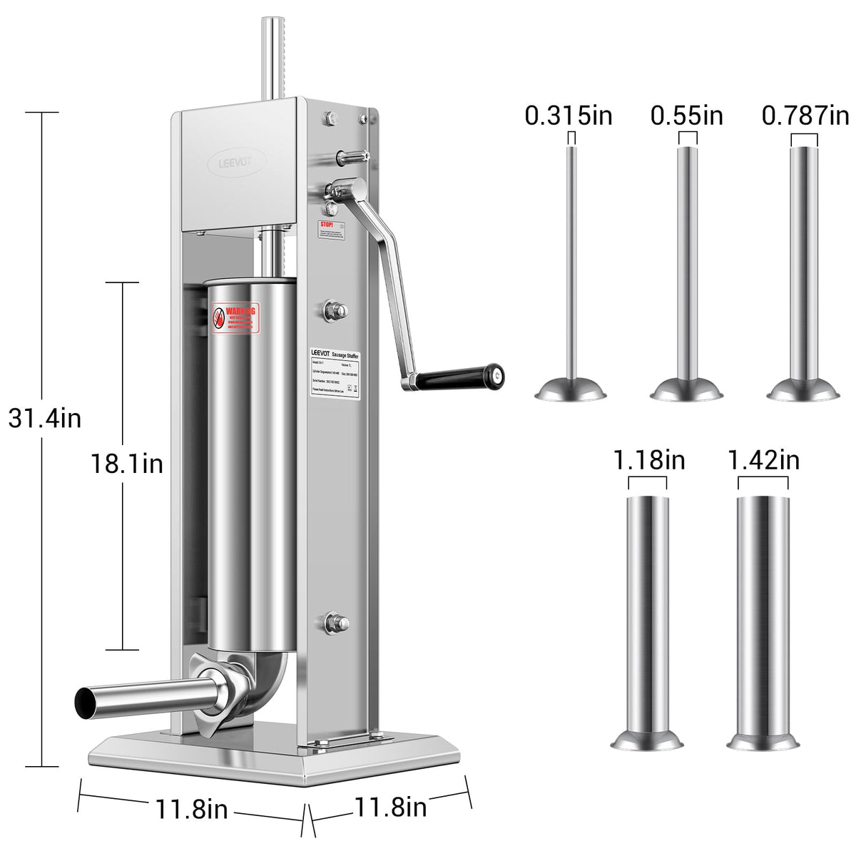 15LBS/7L Manual Stainless Steel Sausage Stuffer with 5 Stuffing Tubes A7162