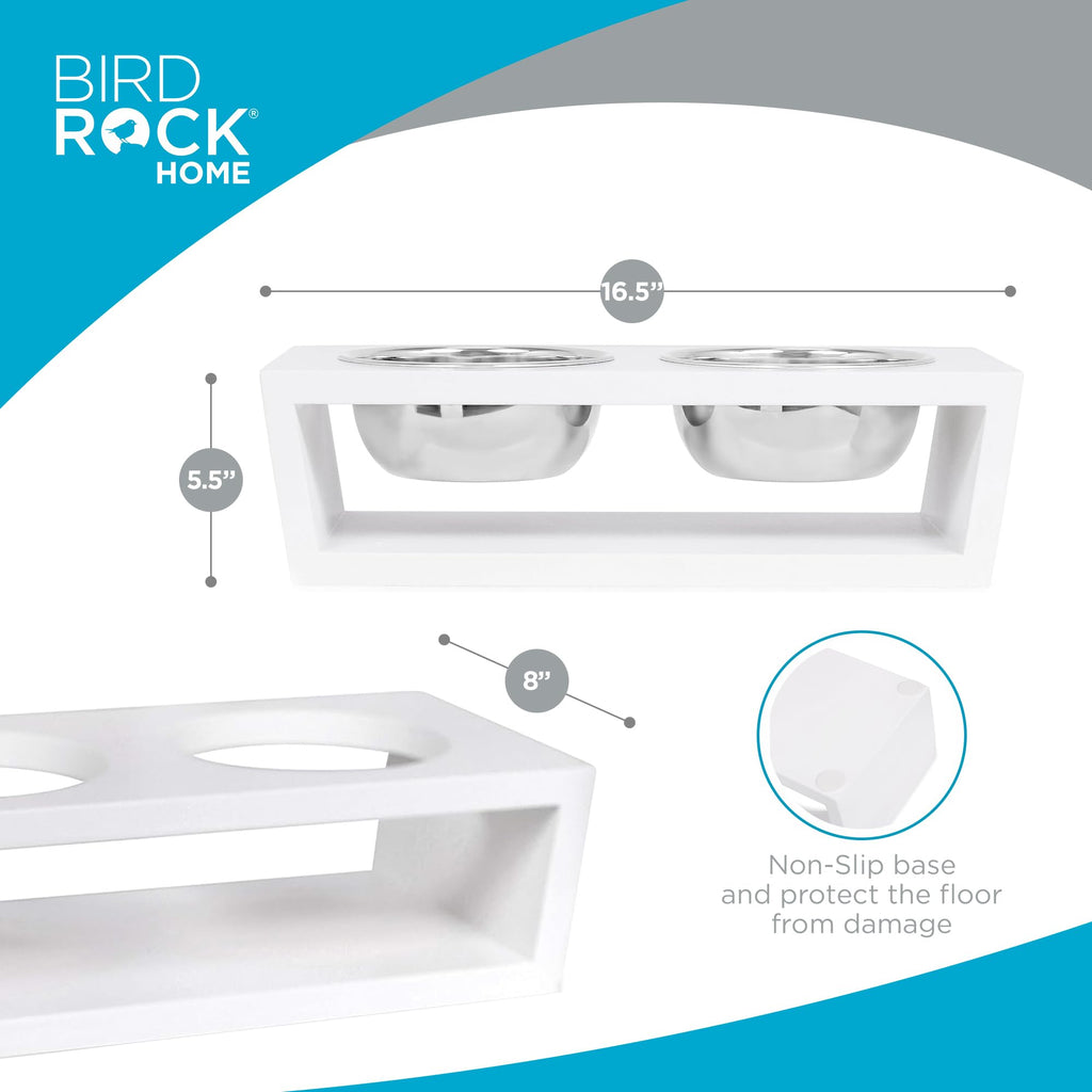 White Double Raised Pet Feeder with Stainless Steel Bowls C2942