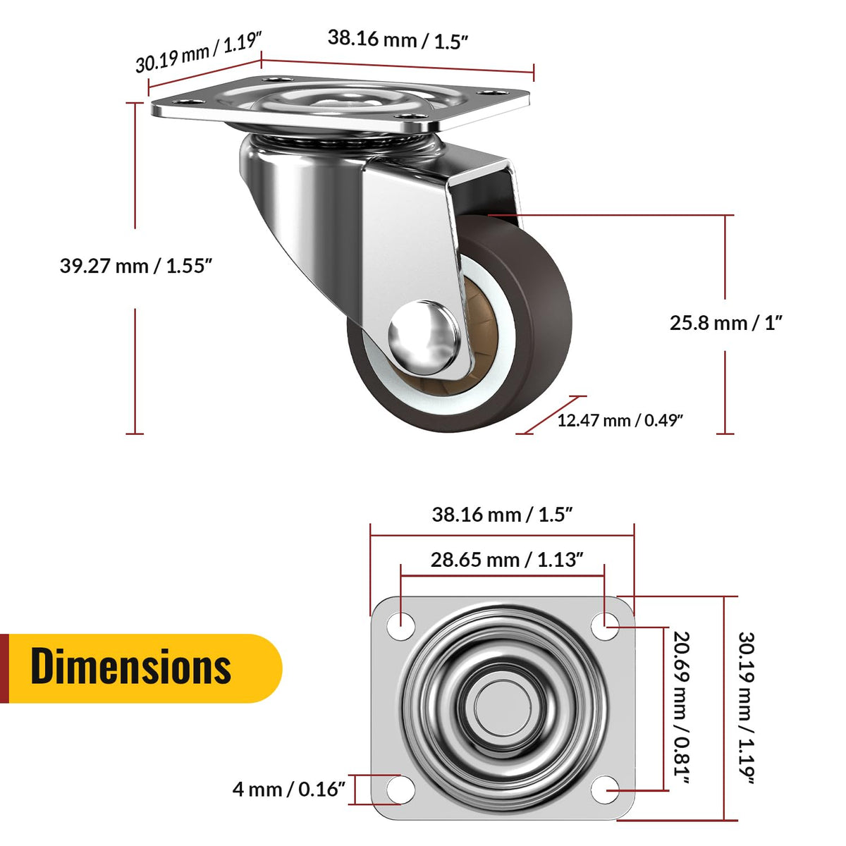 1inch Small Caster Wheels Set of 4 Y455219