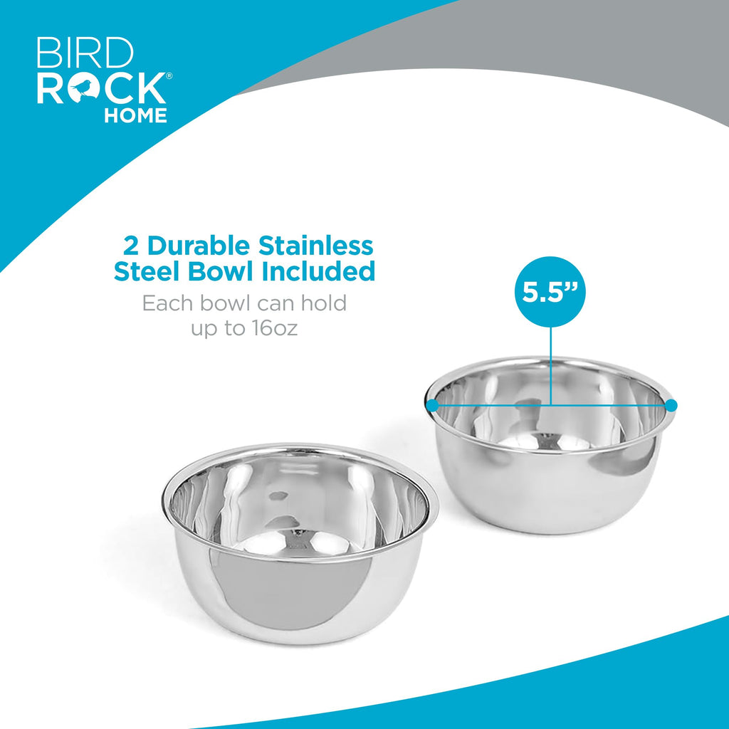 White Double Raised Pet Feeder with Stainless Steel Bowls C2942