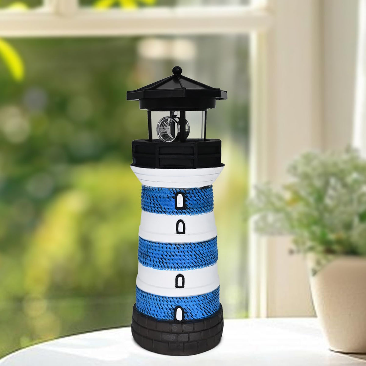 Solar Lighthouse Rotating Beacon Led Yard Statue J173713