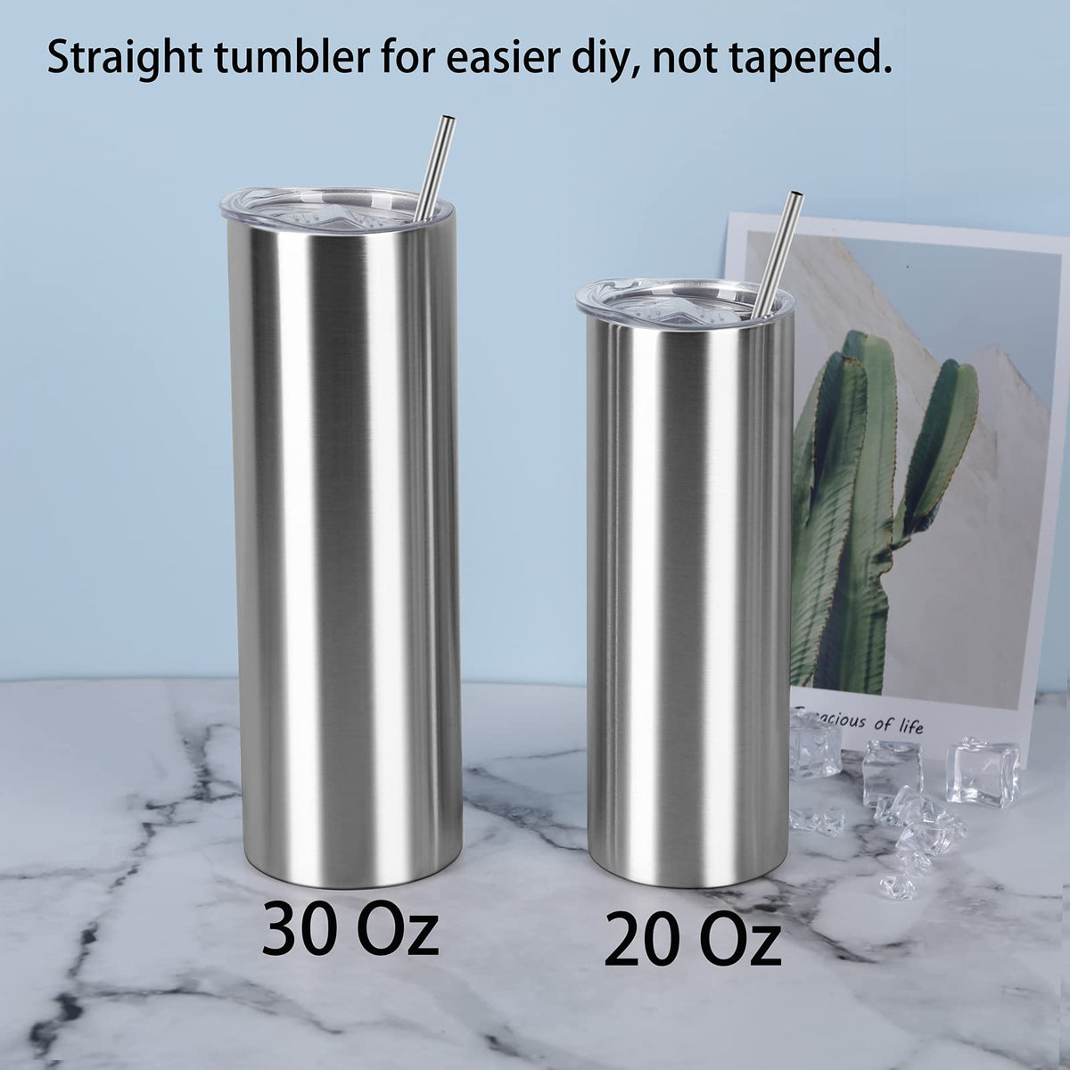 20 Oz Stainless Steel Skinny Tumbler Set, 4 Pack, Silver Z580