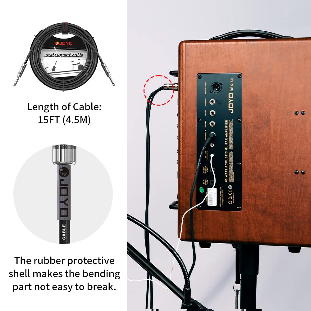 Bluetooth Combo Guitar Amplifier and 15 feet 1/4 Inch Black Instrument Cable L781680