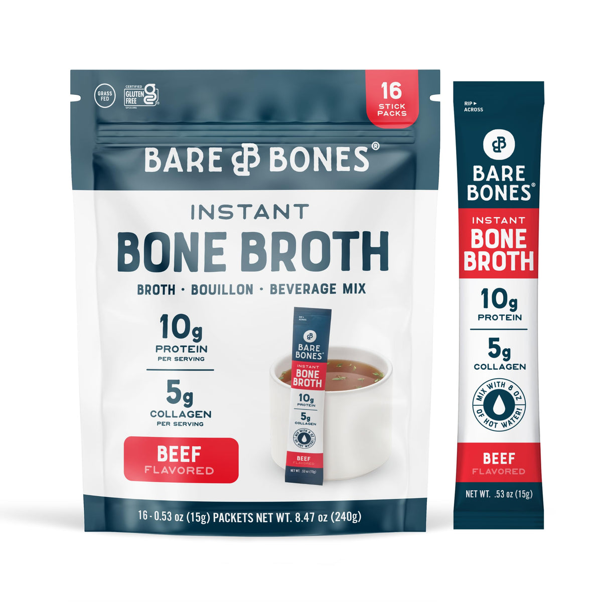 Beef Bone Broth Instant Powder Mix Packets 16 Pack G816