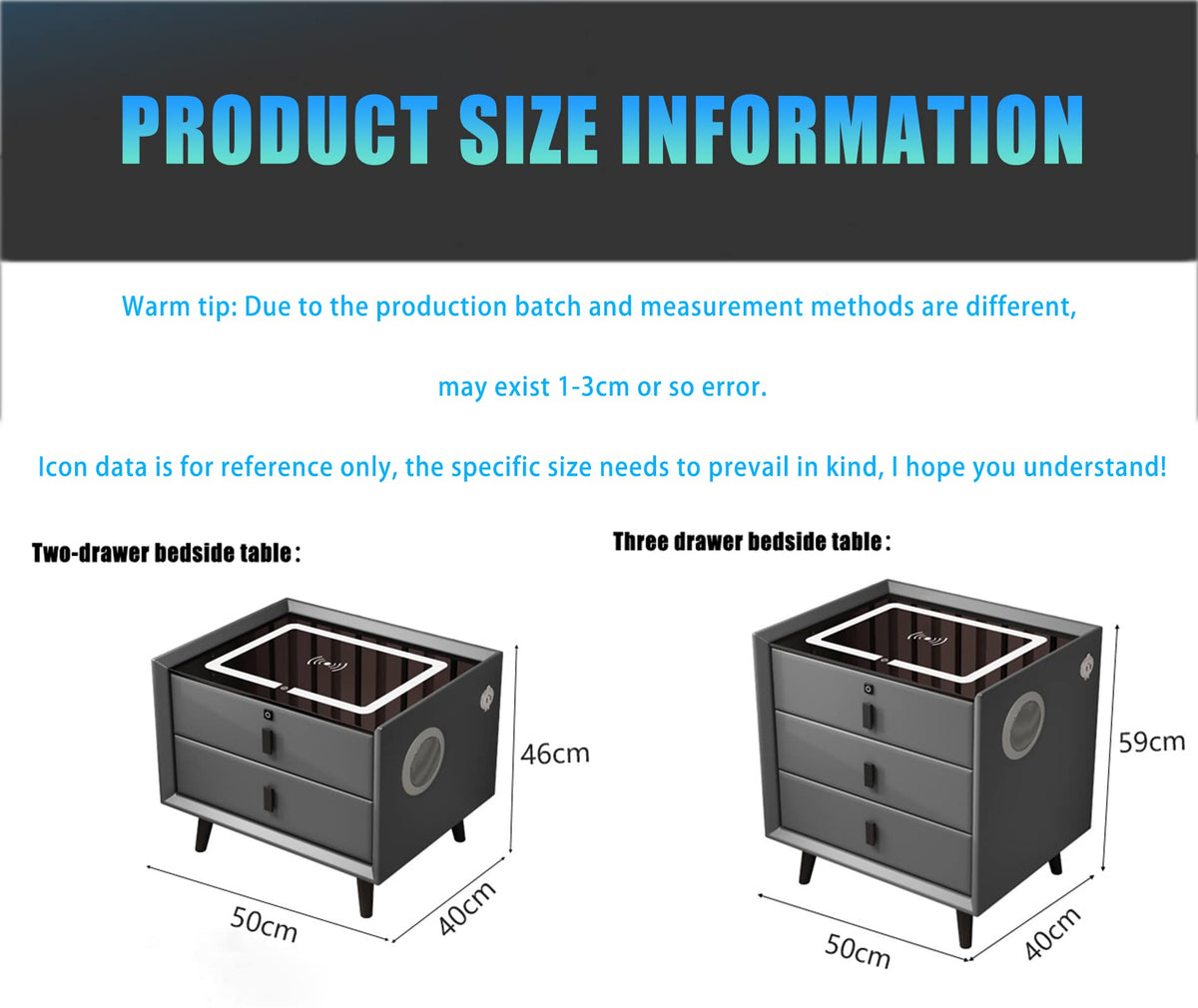 Gray 3 Drawer Smart Bedside Table Z82313