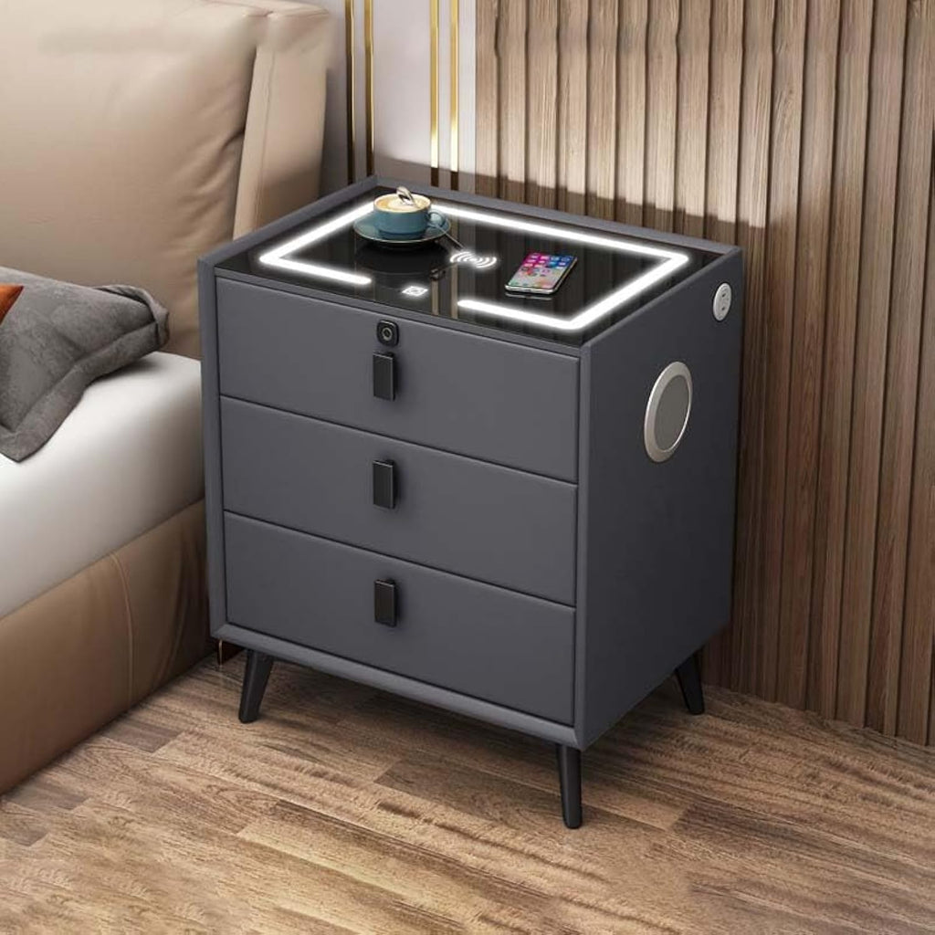 Gray 3 Drawer Smart Bedside Table Z82313