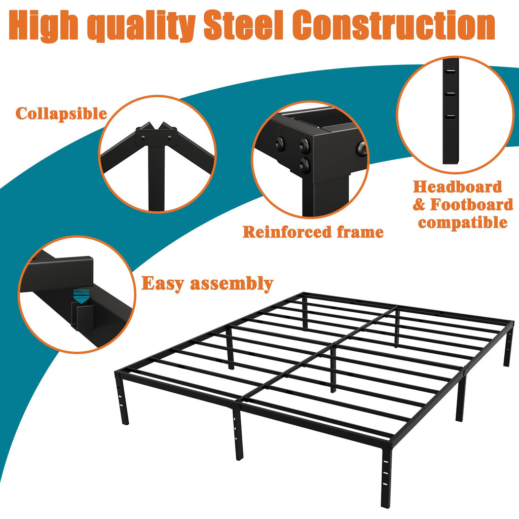 King Size Black Metal Bed Frame with Underbed Storage D558394