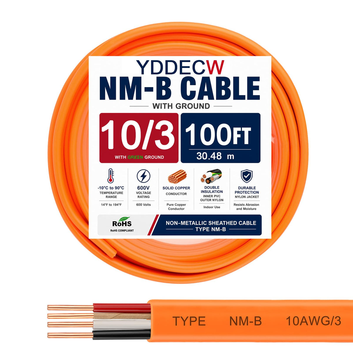 10 Gauge 3 Conductor NM-B Wire with Ground 100FT Q89280