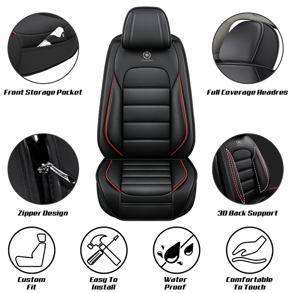 Waterproof Nappa Leather Car Seat Covers Standard 5 Seats Black & Red B60178