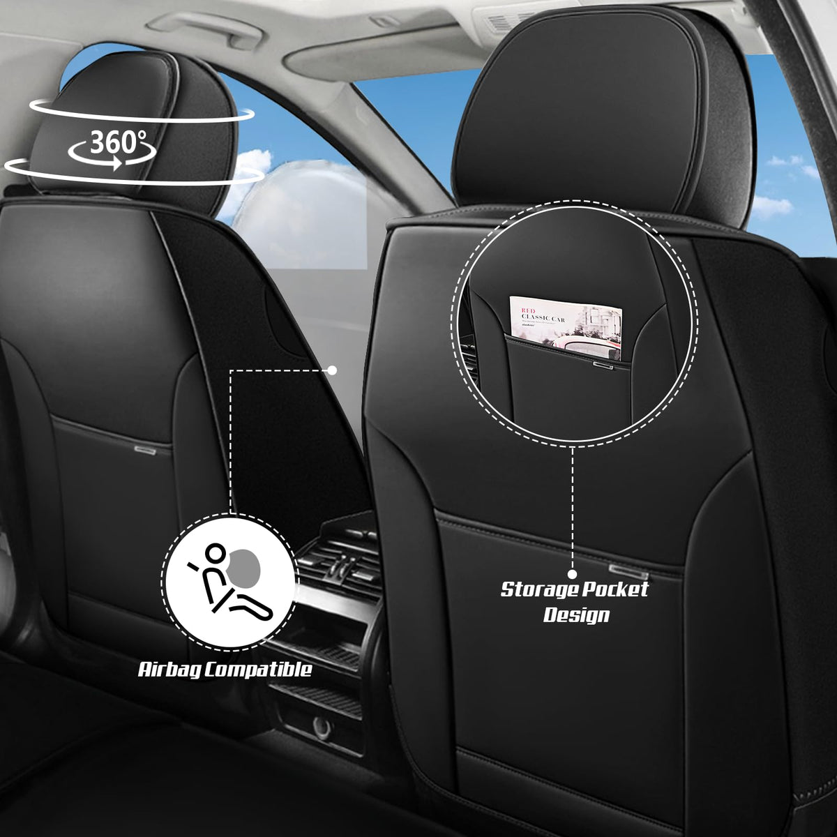 Waterproof Nappa Leather Car Seat Covers Standard 5 Seats Black & Red B60178