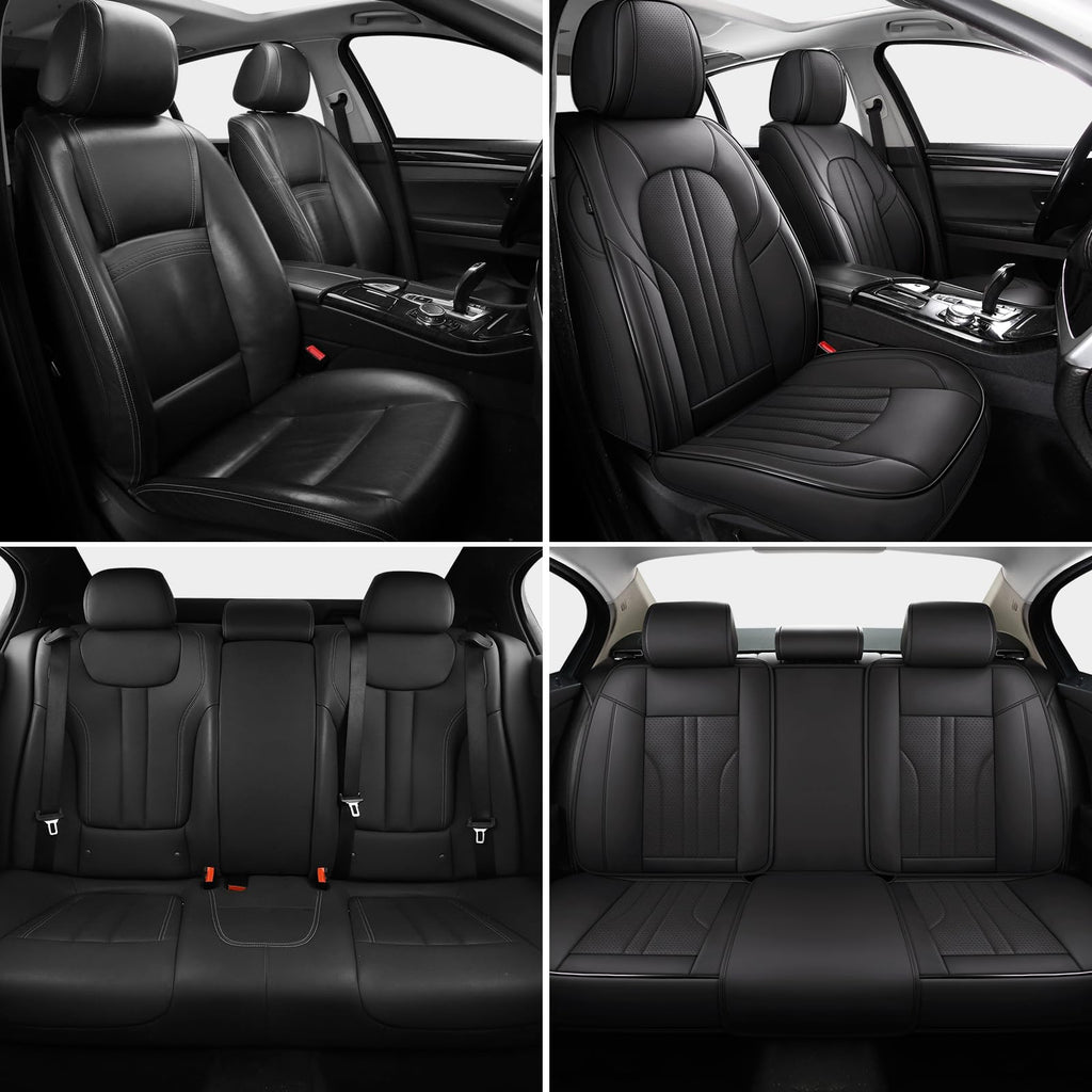 Black Leather Car Seat Cover Full Set A6969