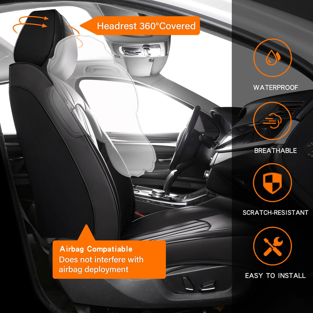 Black Leather Car Seat Cover Full Set A6969