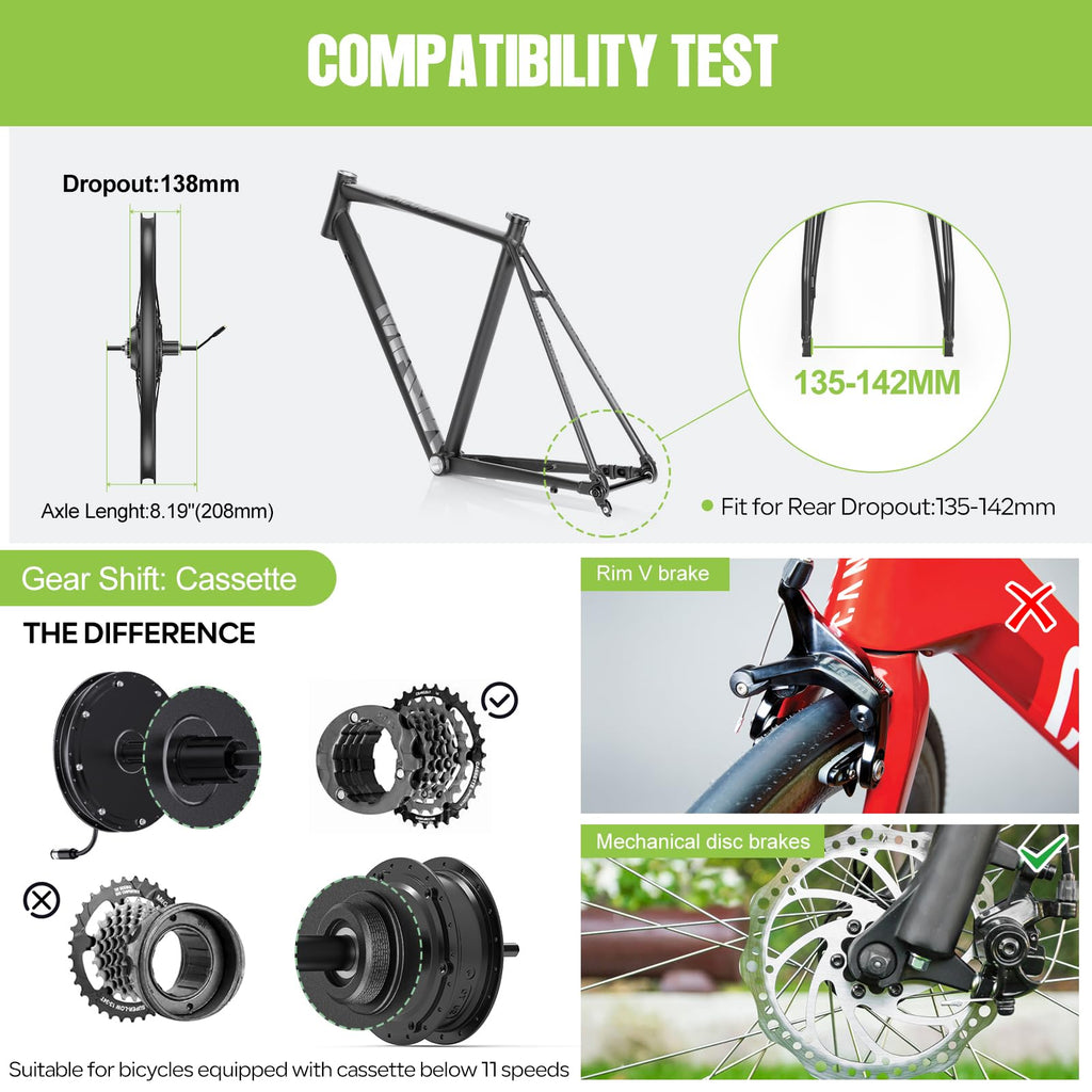 48V 1000W Electric Bike Conversion Kit Rear Wheel Hub Motor T952