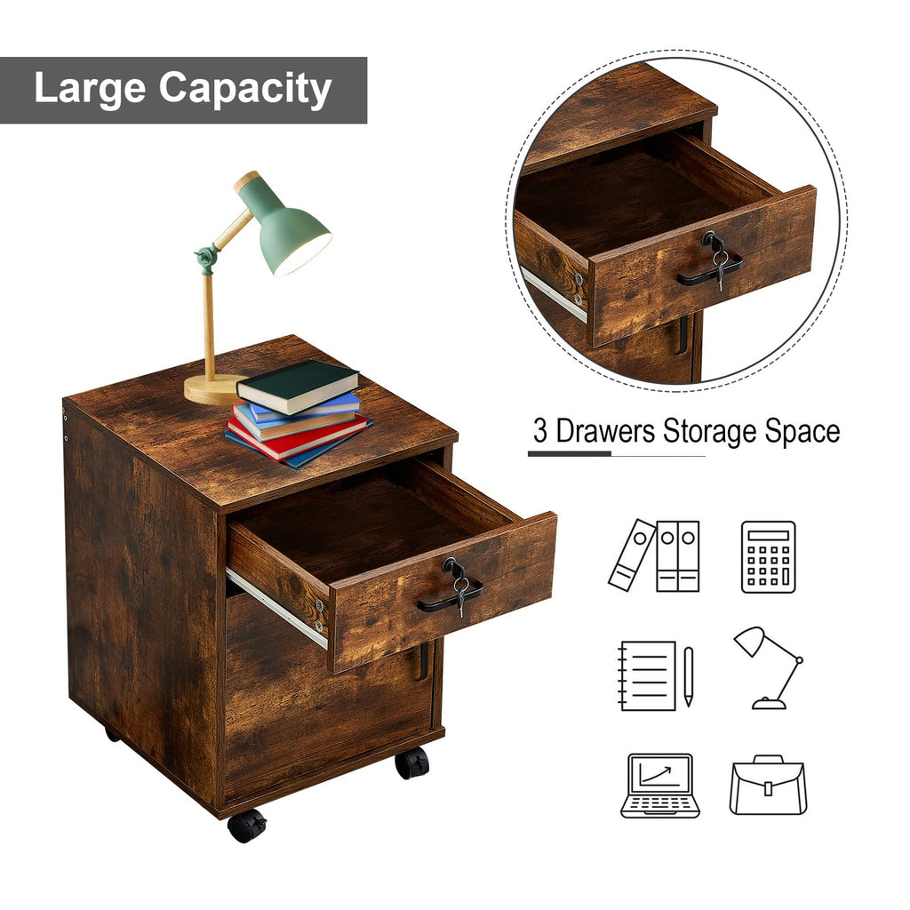 1 Drawer Wood File Cabinet with Lock and Wheels Q44131