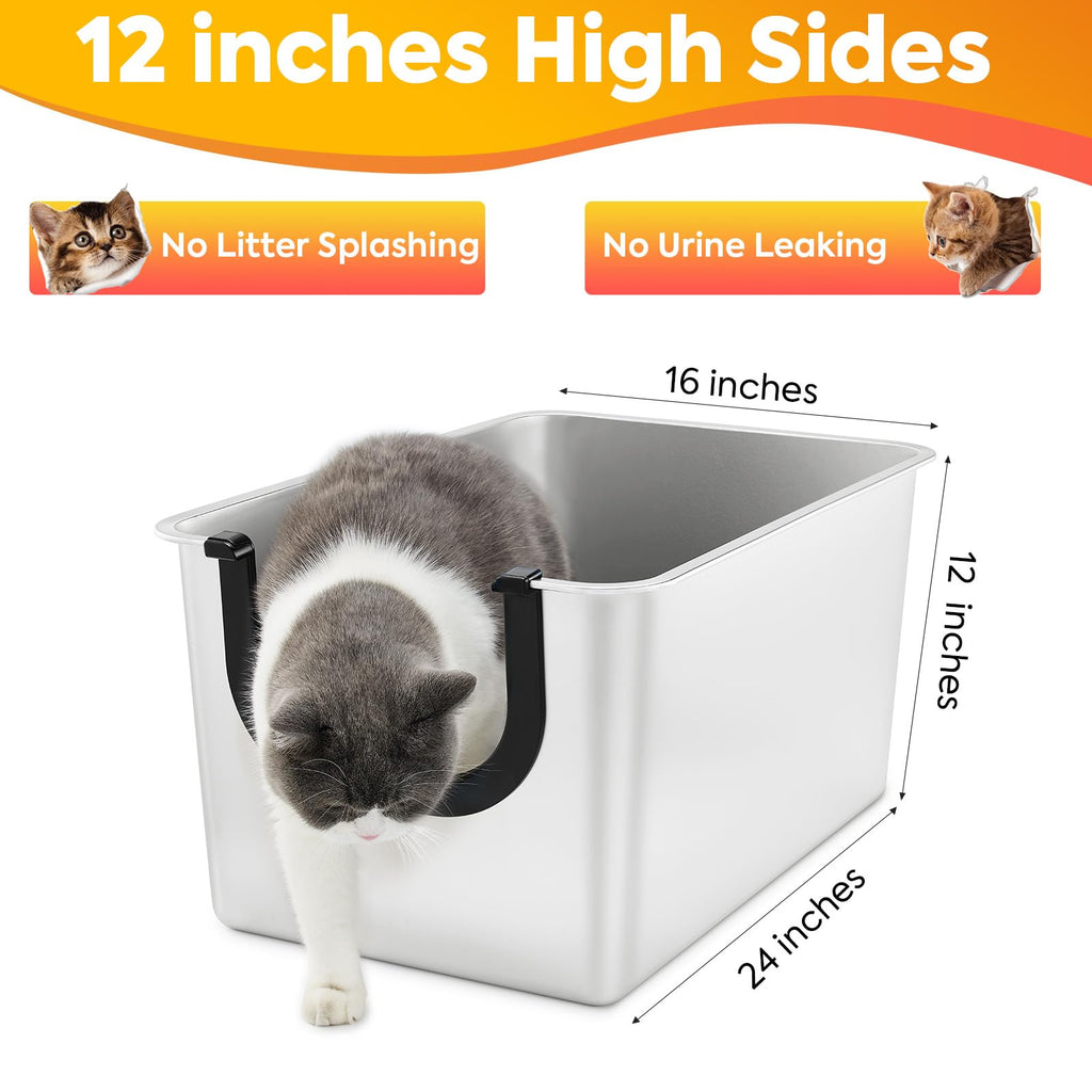 Extra Large Stainless Steel Cat Litter Box with High Sides V300129