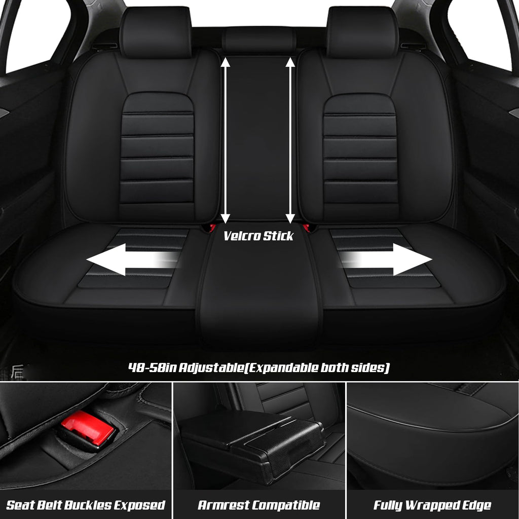 Waterproof Nappa Leather Car Seat Covers Standard 5 Seats Black & Red B60178