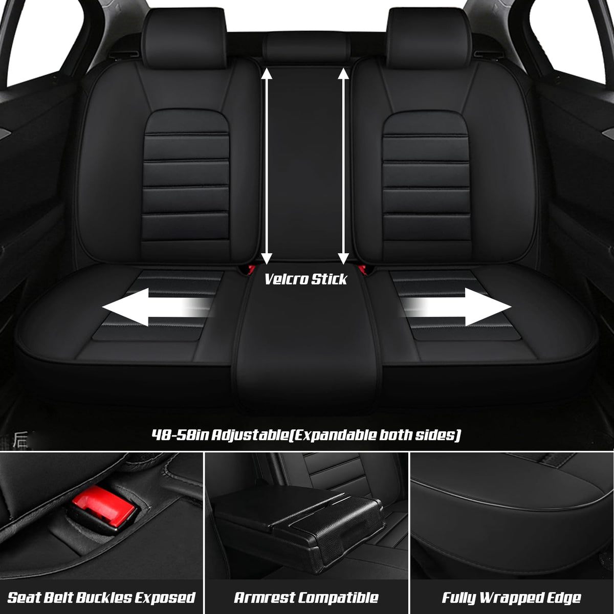 Waterproof Nappa Leather Car Seat Covers Standard 5 Seats Black & Red B60178
