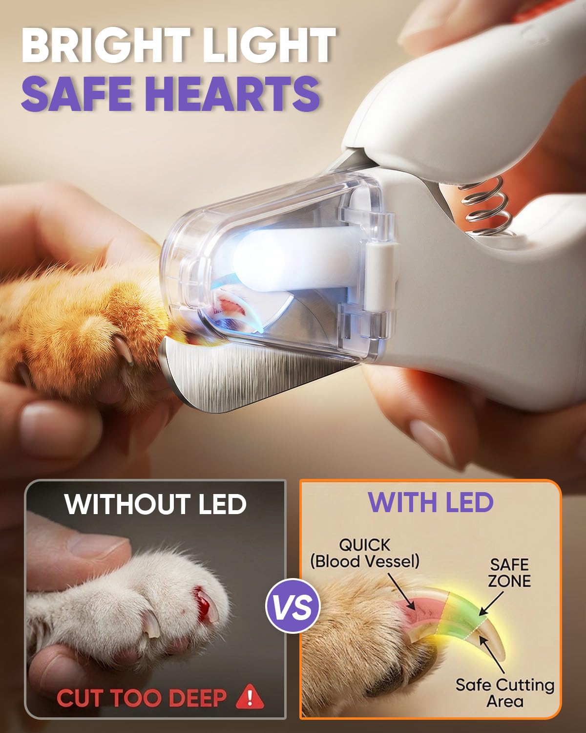 2-in-1 Cat & Dog Nail Clippers with Grinder and LED Lights D969