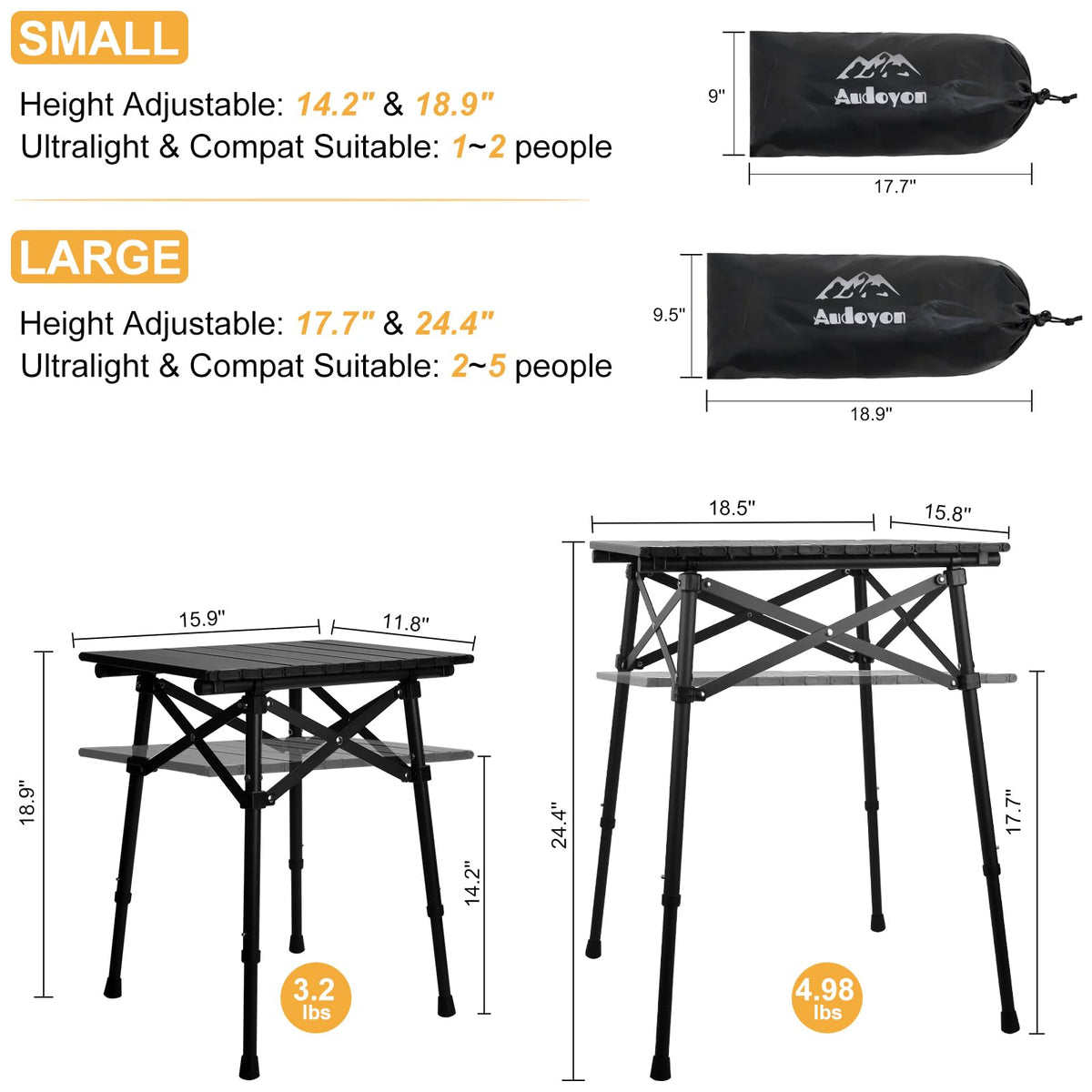 Folding Camping Side Table, Adjustable Height P637260