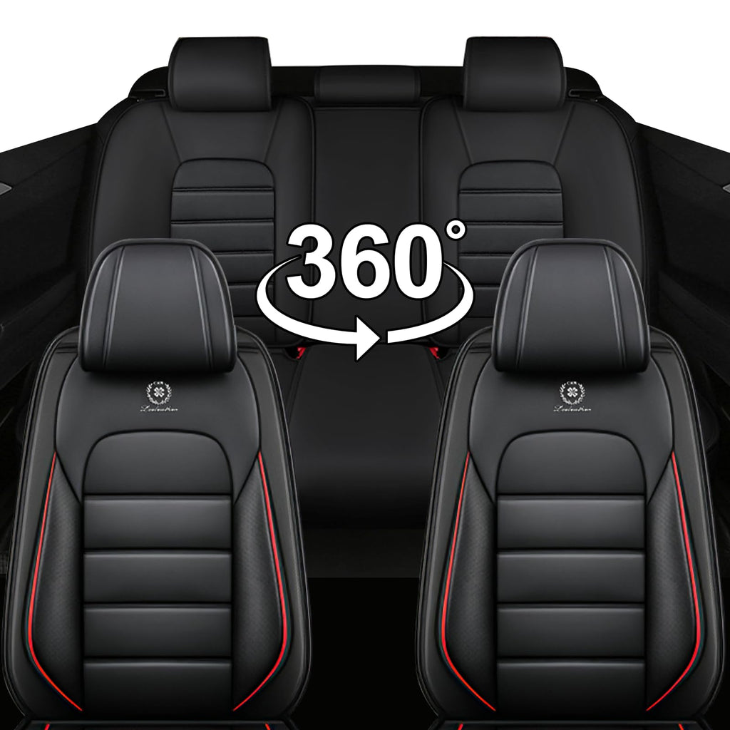 Waterproof Nappa Leather Car Seat Covers Standard 5 Seats Black & Red B60178