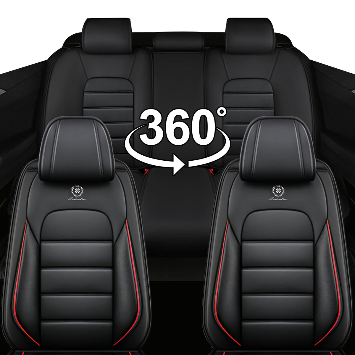 Waterproof Nappa Leather Car Seat Covers Standard 5 Seats Black & Red B60178
