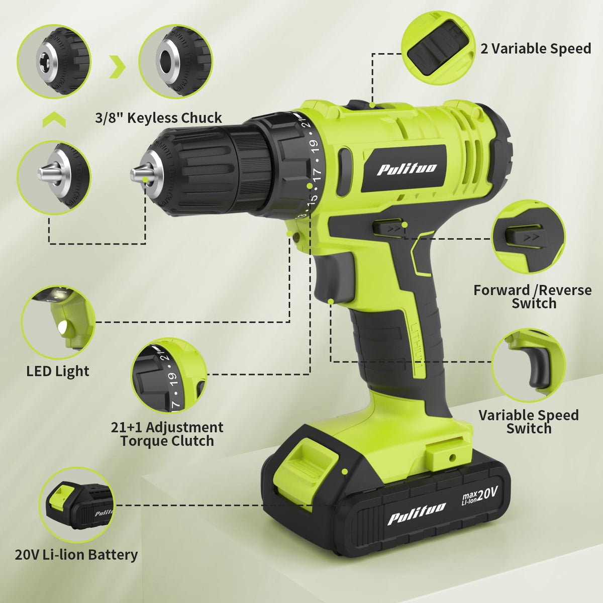 20V Cordless Drill Driver with 2 Batteries V6937