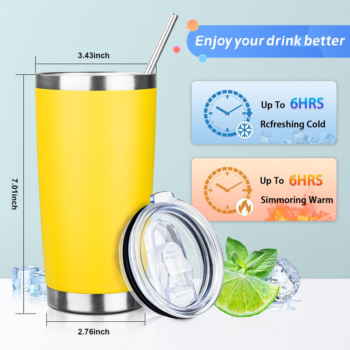 20oz Stainless Steel Vacuum Insulated Tumbler with Straw J6818