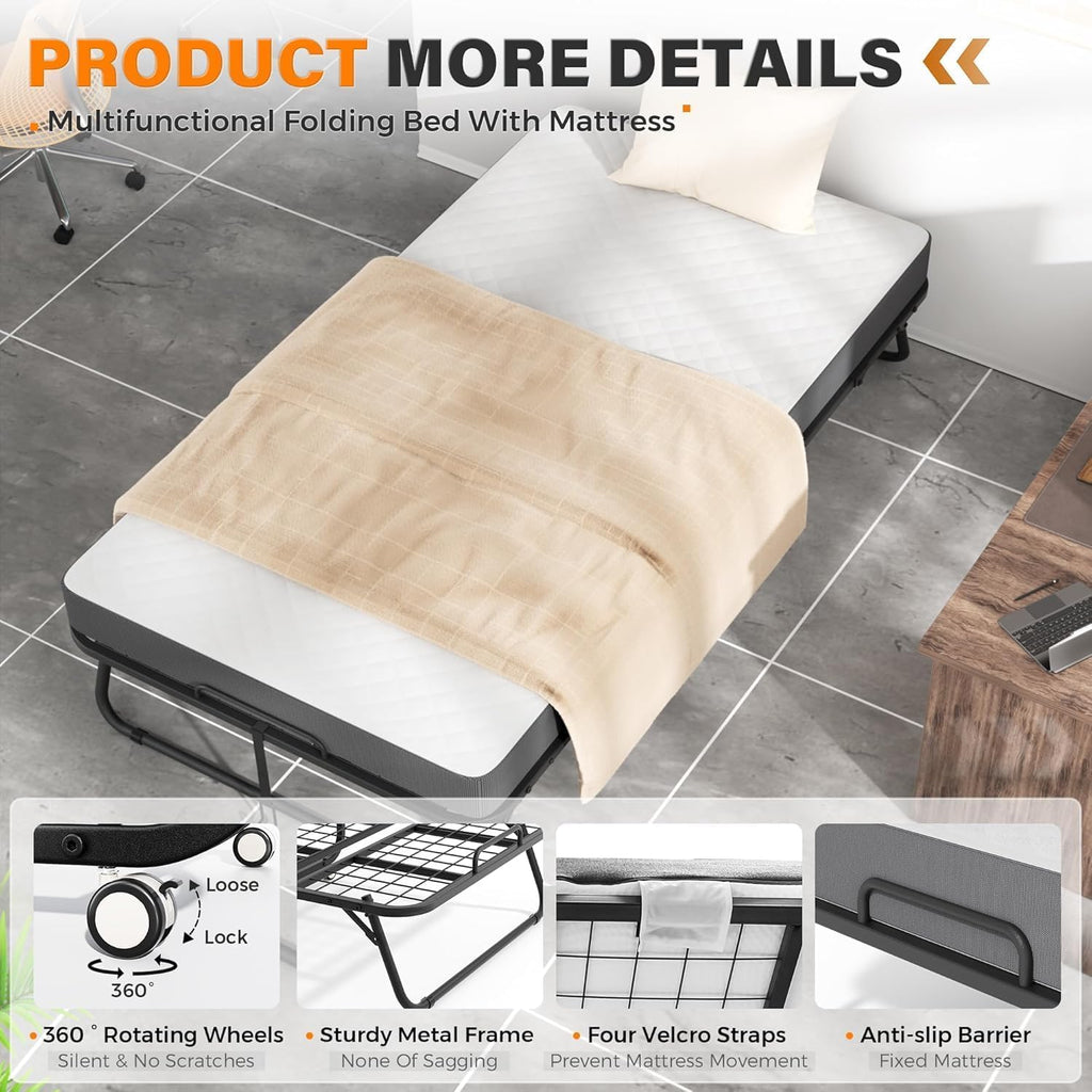 Folding Bed with Mattress 75" x 31" 5" Memory Foam J93532
