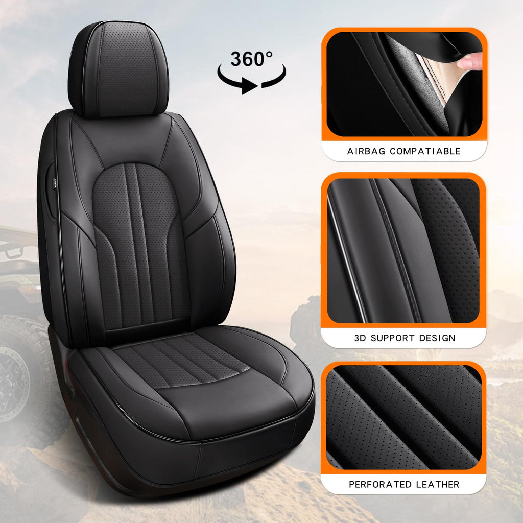 Black Leather Car Seat Cover Full Set A6969