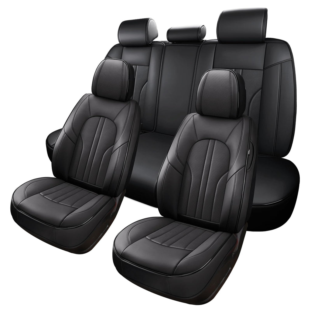Black Leather Car Seat Cover Full Set A6969