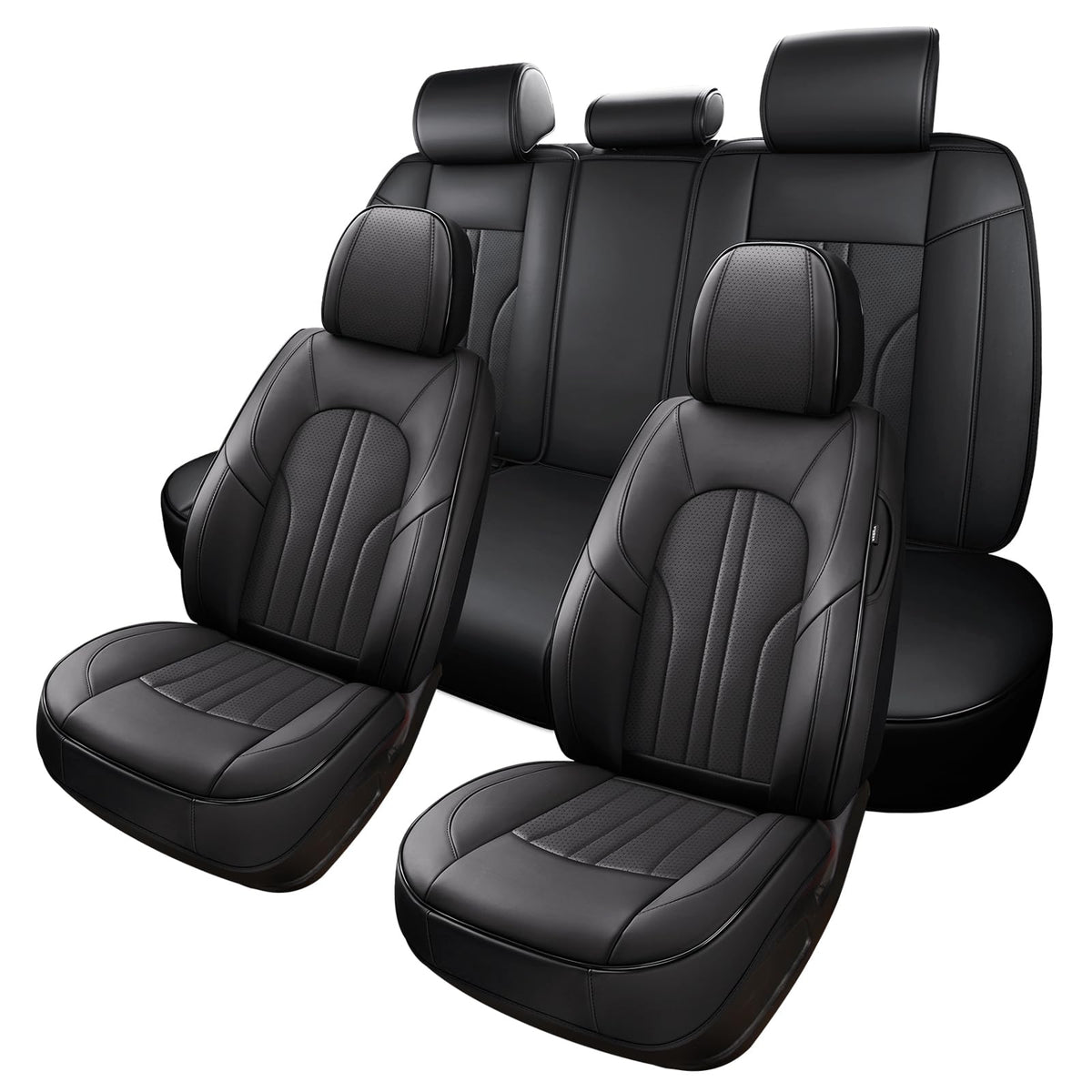 Black Leather Car Seat Cover Full Set A6969