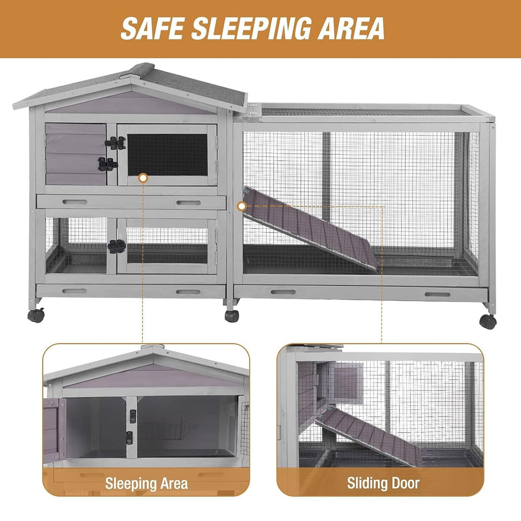 Indoor and Outdoor Rabbit Hutch with Casters Waterproof Roof C4495
