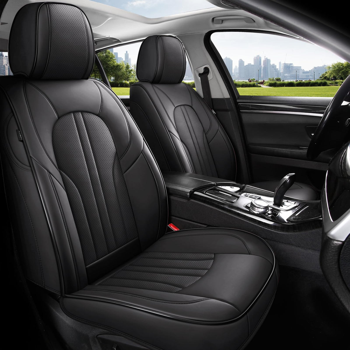 Black Leather Car Seat Cover Full Set A6969